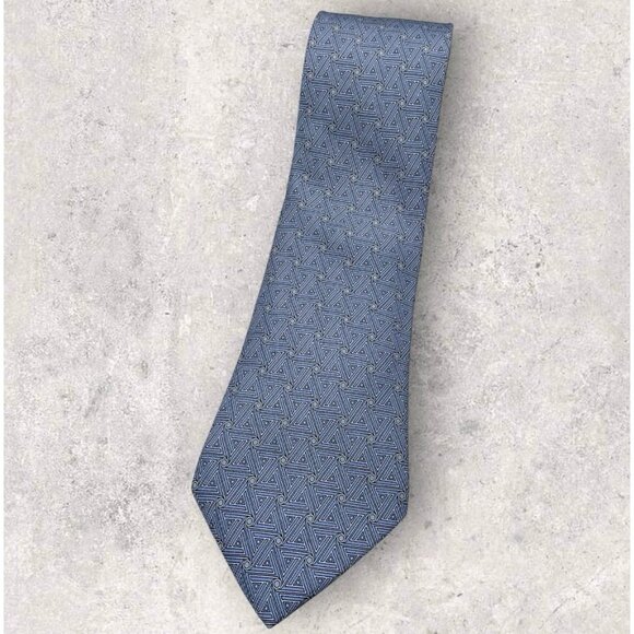 HERMÈS 5039 PA Silk Tie FRANCE XL Blue Triangle Polka Dot W:3.7" VGC - Picture 1 of 7